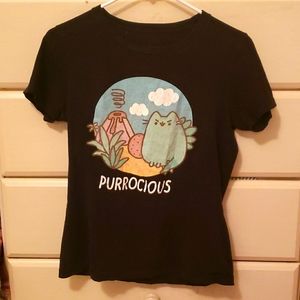Hot Topic Pusheen "Purrocious" Dinosaur Cat Graphic Tee, Black